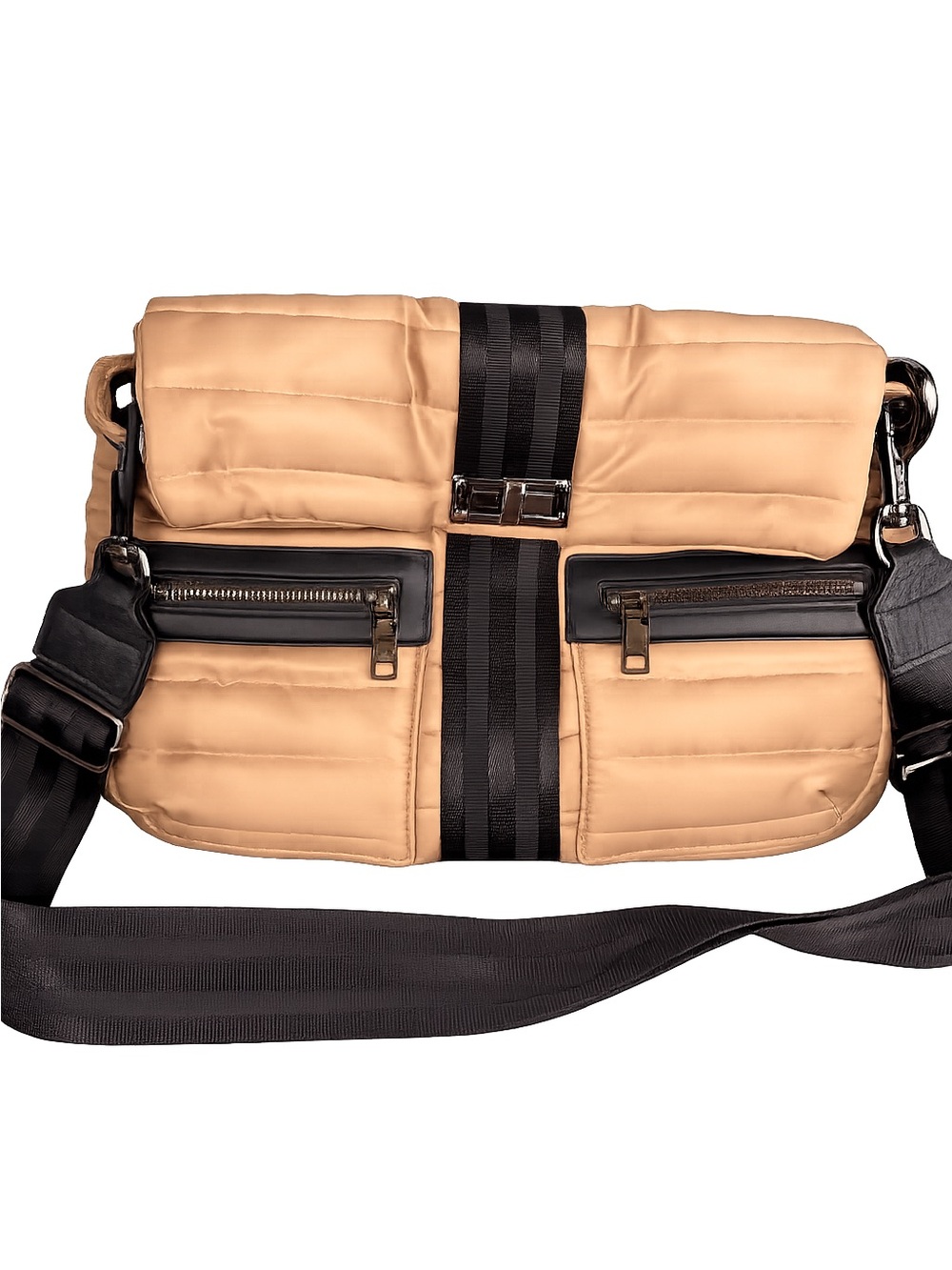 Think‎ Royln Quilted Taupe Crossbody Bag Black Strap Lightweight Travel Purse